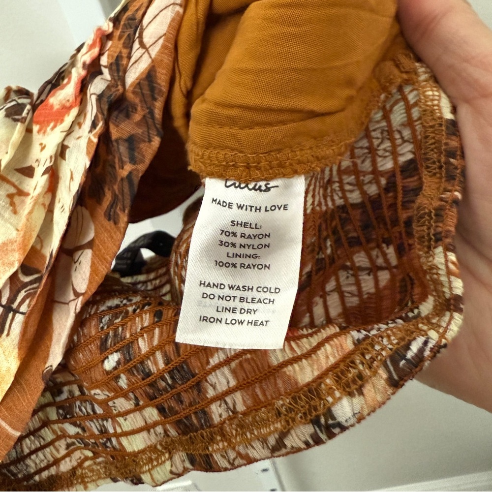 LULUS Something Wild Brown Multi Print Pleated One-Shoulder Crop Top SIZE XS - Picture 6 of 7